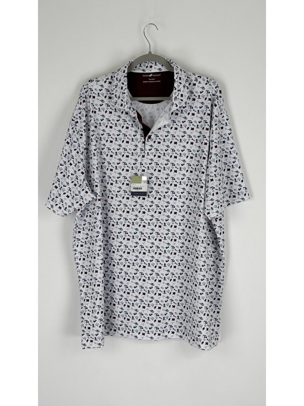 Horn Legend Texas Inspired Mens Bamboo Charcoal Luxury Polo Shirt Size 3XL White